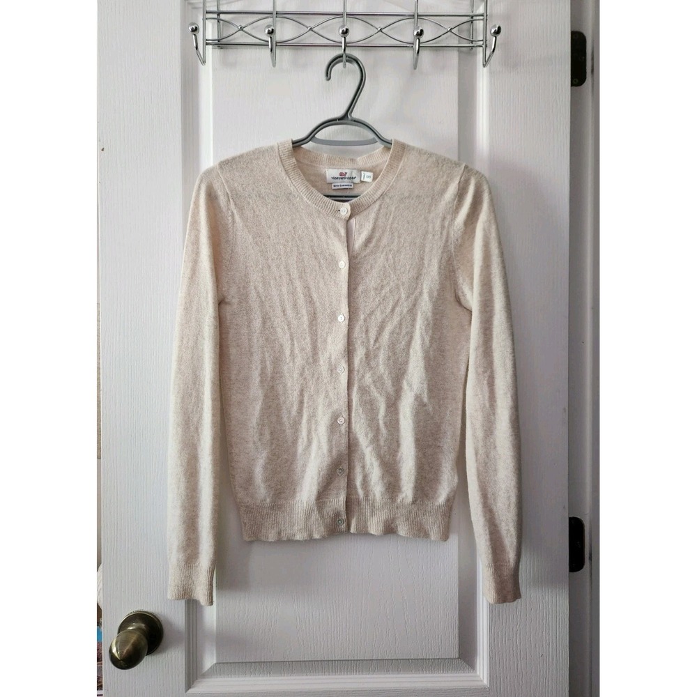 Vineyard Vines Women's Cashmere Cardigan Sweater Long Sleeve Beige Size XXS
